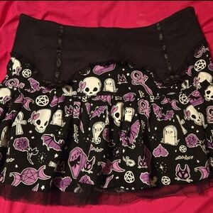 Edgy Black and Purple Skull Mini Skirt
